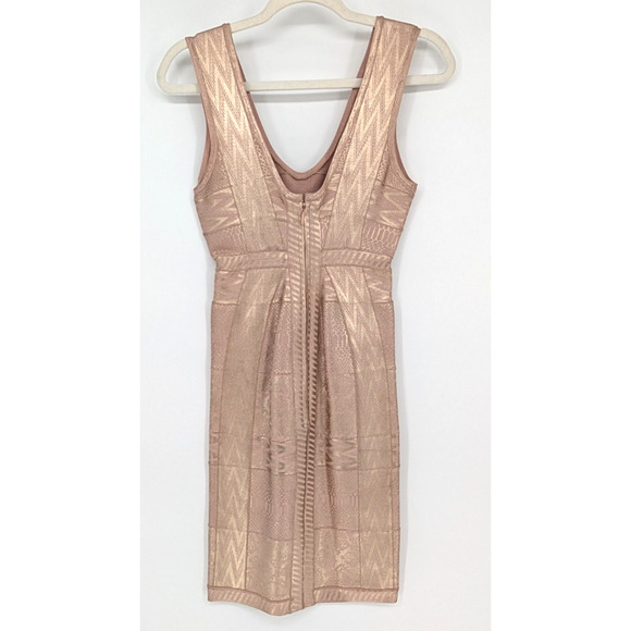 VTG Y2K Herve Leger Aerin Rose Gold Bandage Dress XS Metallic Bodycon Mini Glam - Picture 7 of 14